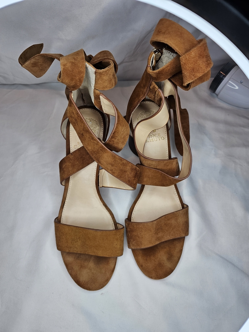Vince Camuto Brown Suede Ankle-Tie Sandals.  Size 8